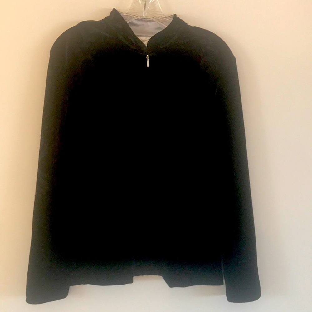 Coldwater Creek Size Medium Black Velvet Burnout Patterned Zippered Cardigan.